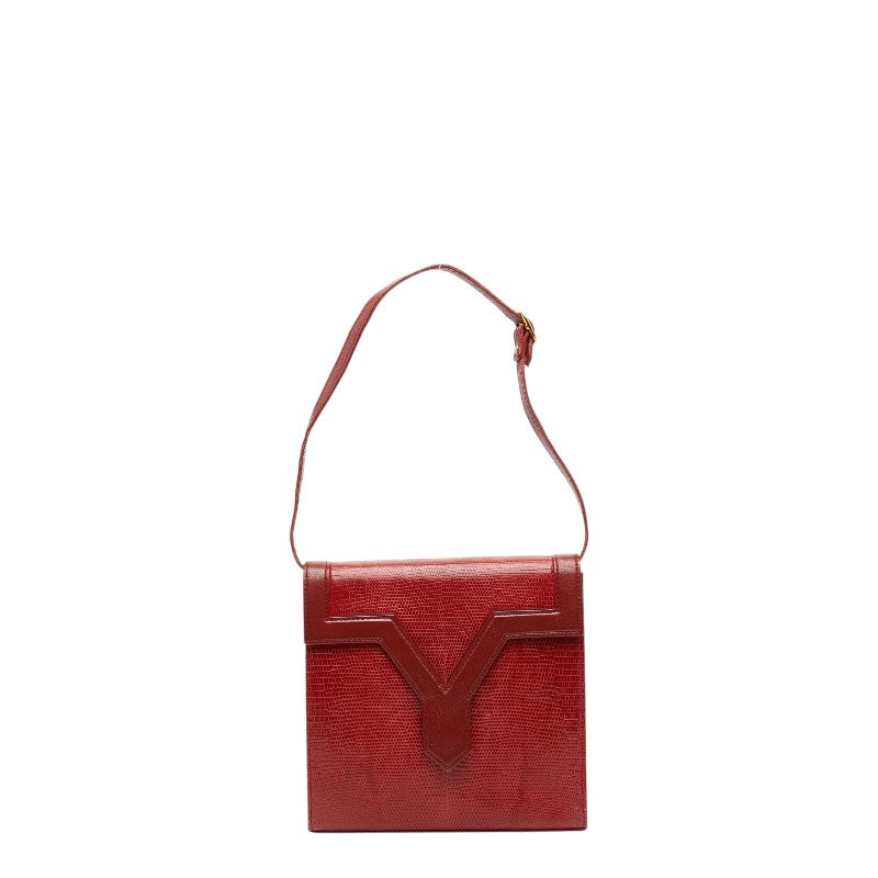 サンローラン リザード型押し ショルダーバッグ レッド レザー レディース SAINT LAURENT 【中古】