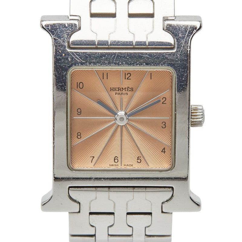 エルメス Hウォッチ 腕時計 HH1.210 クオーツ オレンジ文字盤 ステンレススチール レディース HERMES 【中古】