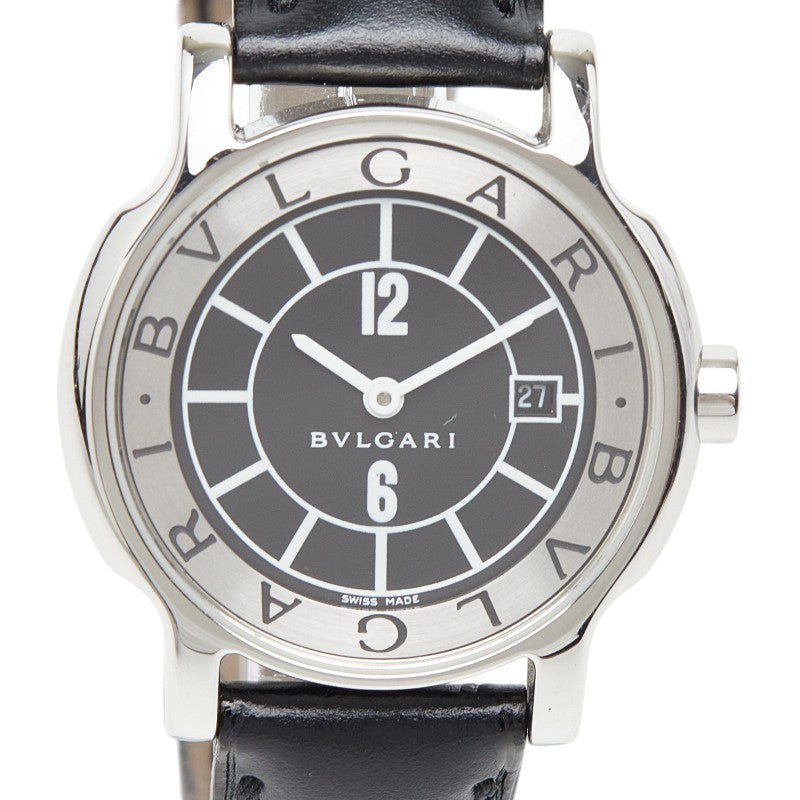 ブルガリ ソロテンポ 腕時計 ST29S クオーツ ブラック文字盤 ステンレススチール レザー レディース BVLGARI 【中古】