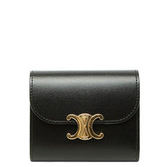 セリーヌ トリオンフ 三つ折り財布 スモールフラップウォレット ブラック レザー レディース CELINE 【中古】