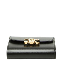 セリーヌ トリオンフ 三つ折り財布 スモールフラップウォレット ブラック レザー レディース CELINE 【中古】