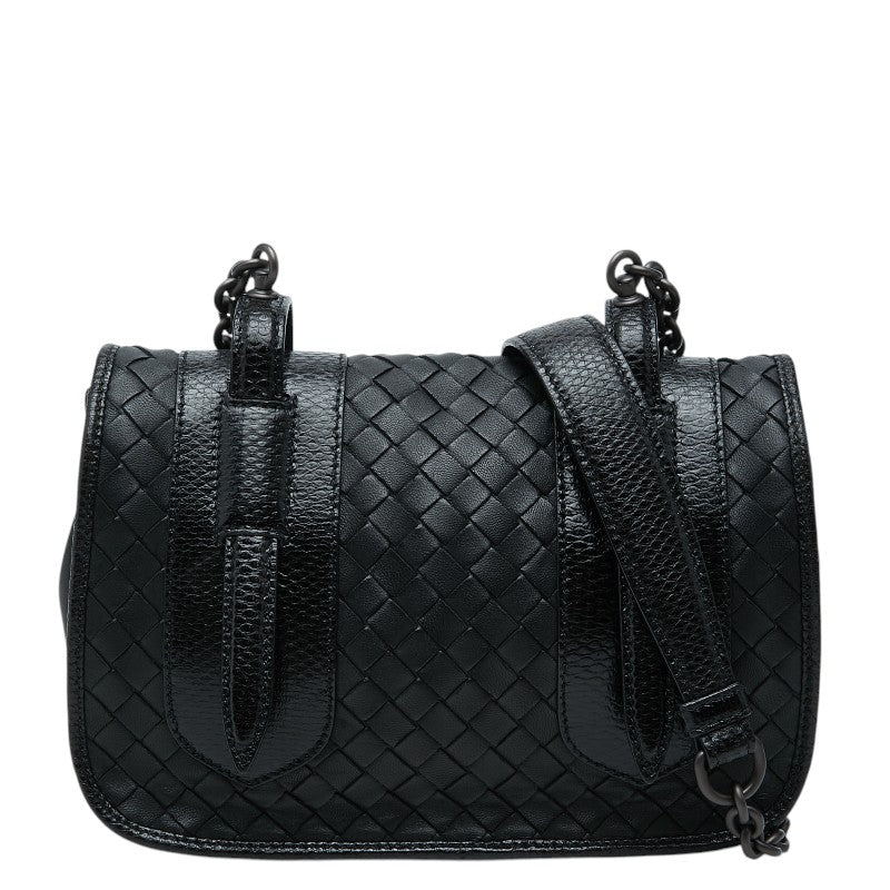 ボッテガヴェネタ イントレチャート チェーン ショルダーバッグ ブラック レザー リザード レディース BOTTEGAVENETA 【中古】