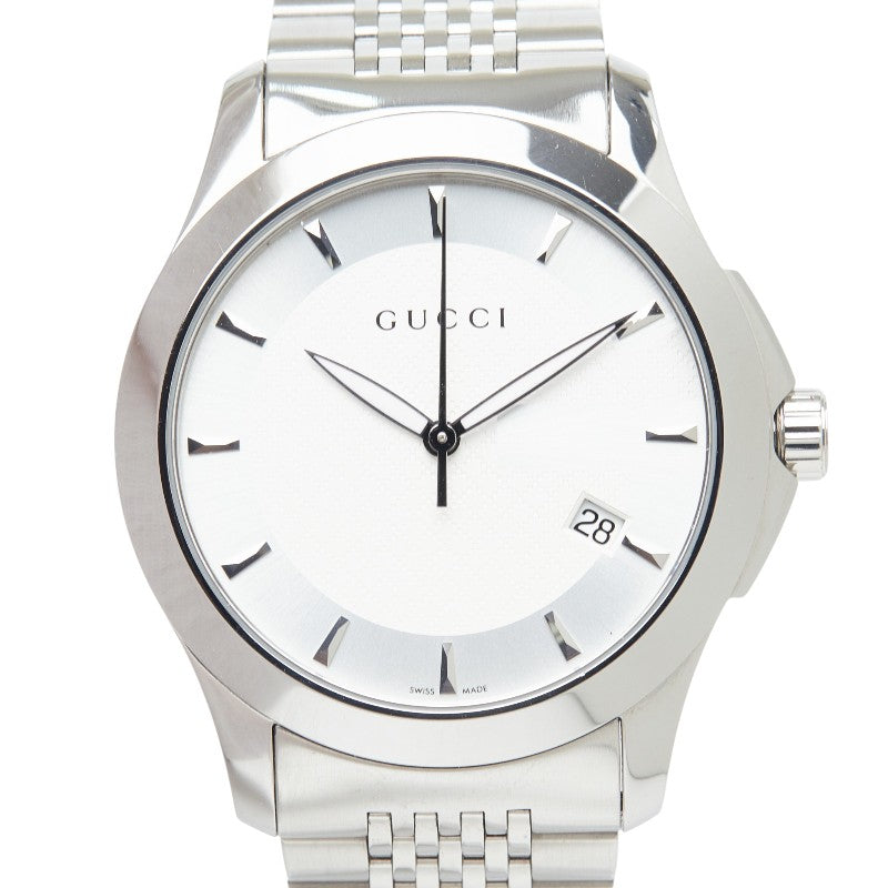 グッチ Gタイムレス Gロゴ 腕時計 126.4 クオーツ ホワイト文字盤 ステンレススチール メンズ GUCCI 【中古】