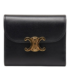 セリーヌ トリオンフ コンパクトウォレット 三つ折り財布 ブラック レザー レディース CELINE 【中古】