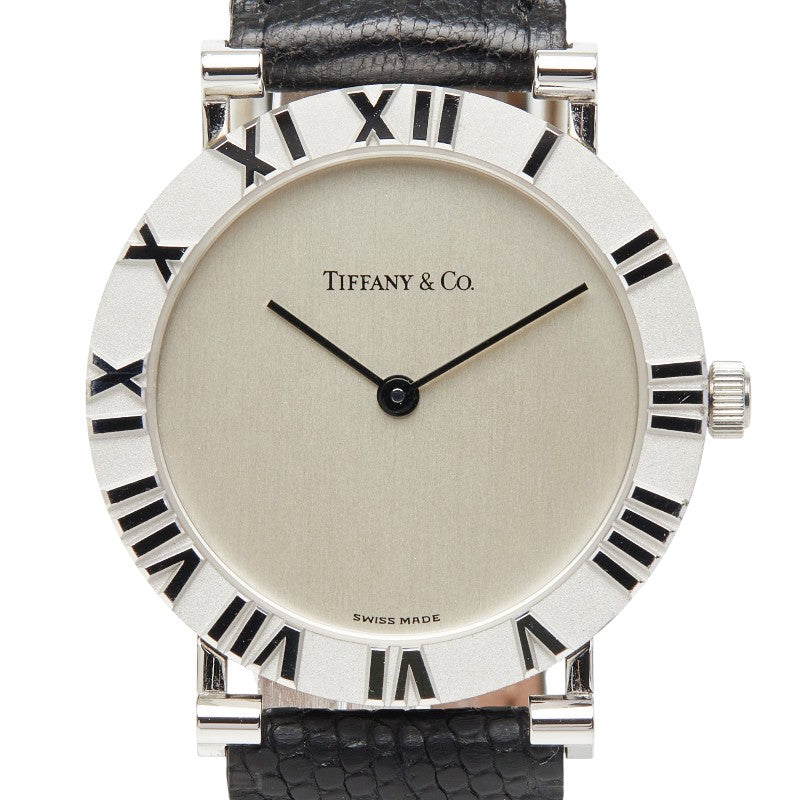 ティファニー アトラス 腕時計 M0640 クオーツ シルバー文字盤 SV925 シルバー レザー メンズ TIFFANY&Co. 【中古】