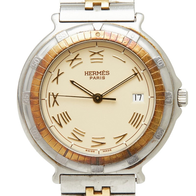 エルメス キャプテンニモ 腕時計 クオーツ ベージュ文字盤 ステンレススチール メンズ HERMES 【中古】
