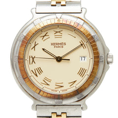 エルメス キャプテンニモ 腕時計 クオーツ ベージュ文字盤 ステンレススチール メンズ HERMES 【中古】