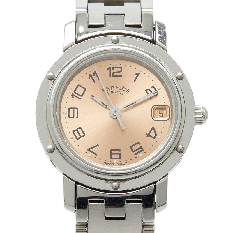 エルメス クリッパー 腕時計 CL4.210 クオーツ ピンク文字盤 ステンレススチール レディース HERMES 【中古】