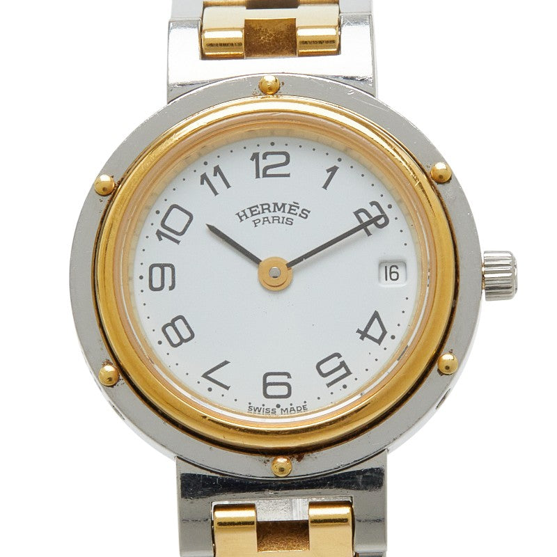 エルメス クリッパー 腕時計 CL4.220 クオーツ ホワイト文字盤 ステンレススチール レディース HERMES 【中古】