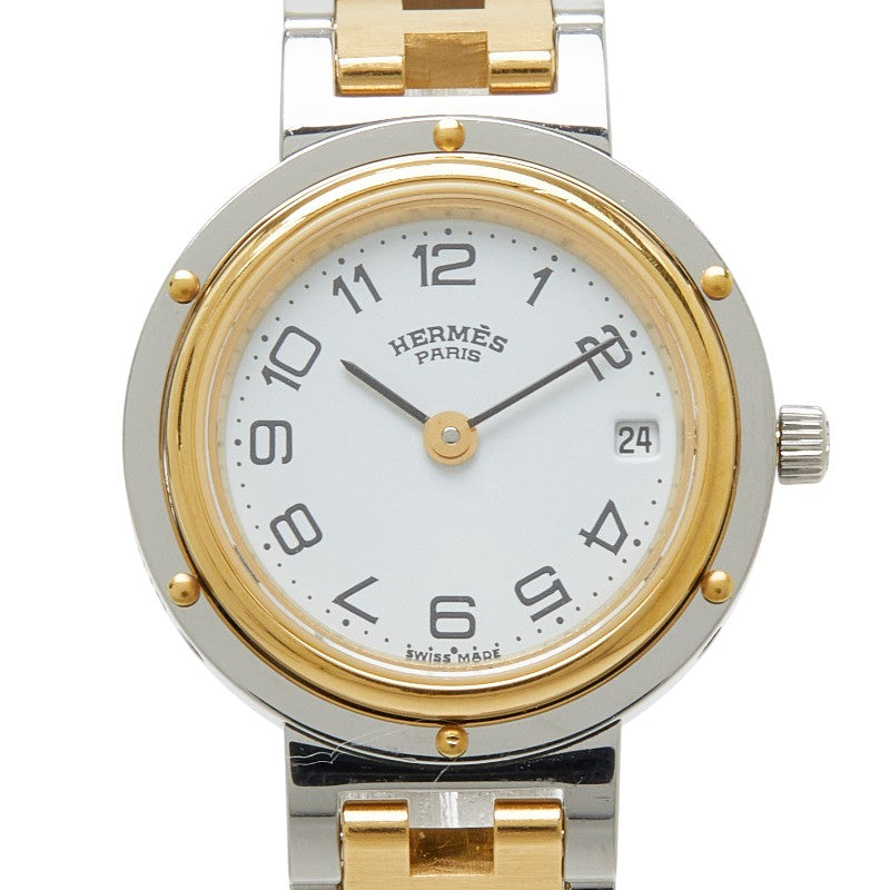 エルメス クリッパー 腕時計 CL4.220 クオーツ ホワイト文字盤 ステンレススチール レディース HERMES 【中古】