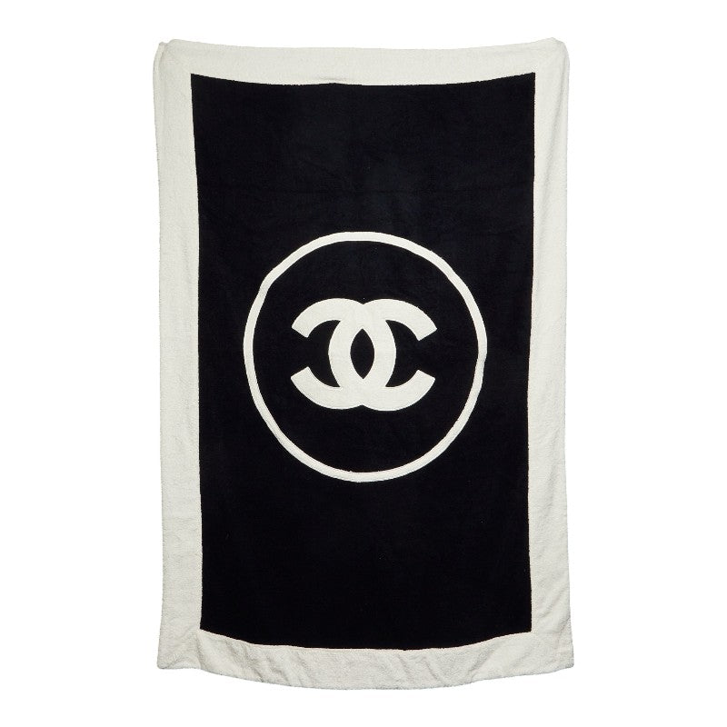 シャネル ココマーク バスタオル ビーチタオル ホワイト ブラック コットン パイル レディース CHANEL 【中古】