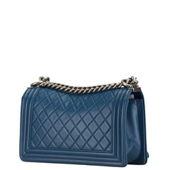 シャネル マトラッセ25 ボーイシャネル チェーン ショルダーバッグ ブルー レザー レディース CHANEL 【中古】