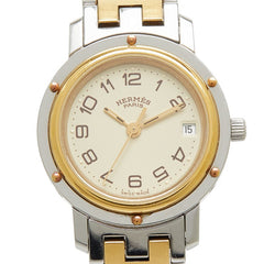 エルメス クリッパー 腕時計 CL4.220 クオーツ ベージュ文字盤 ステンレススチール レディース HERMES 【中古】