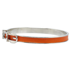 エルメス ベルト モチーフ バングル シルバー オレンジ メタル レザー レディース HERMES 【中古】