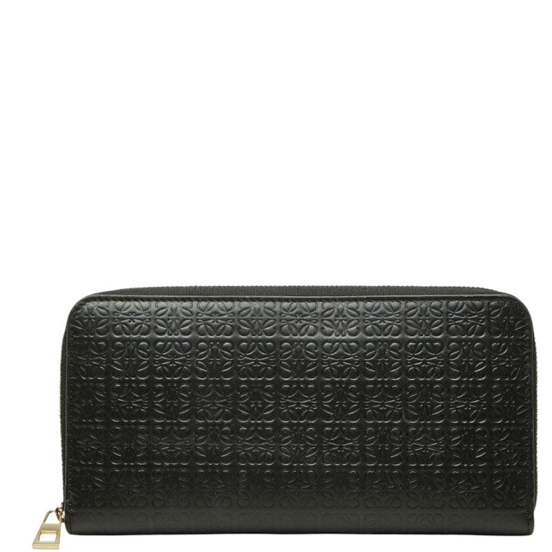 ロエベ リピートアナグラム ラウンドファスナー 長財布 ブラック レザー レディース LOEWE 【中古】