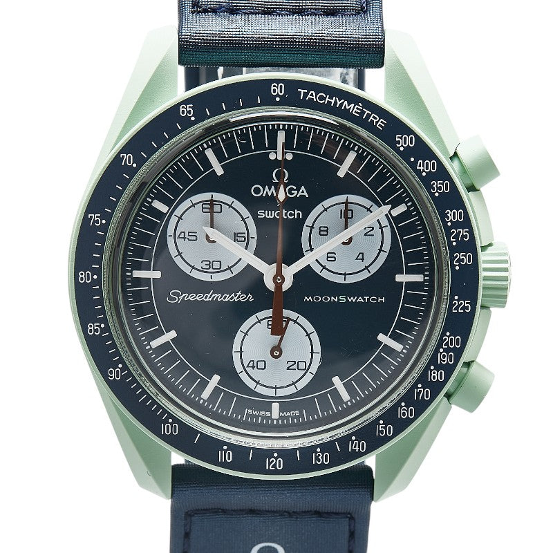 オメガ × スウォッチ Swatch スピードマスター ムーンウォッチ ミッション オン アース 腕時計 S033G100 クオーツ ネイビー文字盤 樹脂系 メンズ OMEGA 【中古】