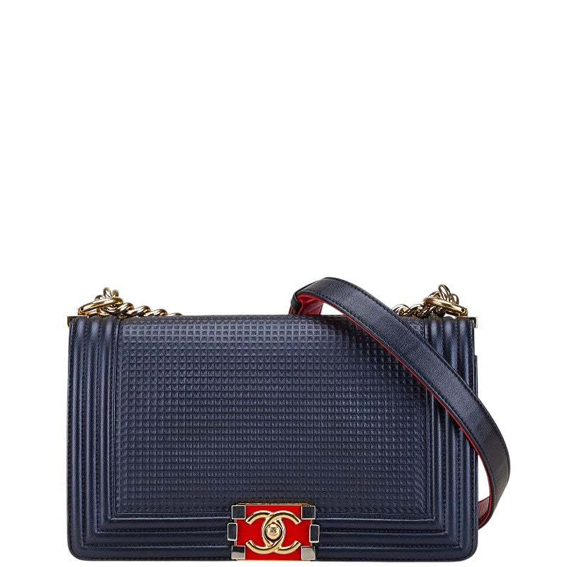 シャネル マトラッセ ボーイシャネル25 ショルダーバッグ ネイビー ゴールド レザー レディース CHANEL 【中古】