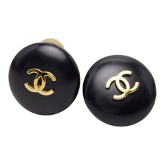 シャネル ココマーク ヴィンテージ イヤリング 95P ブラック ゴールド メッキ レディース CHANEL 中古