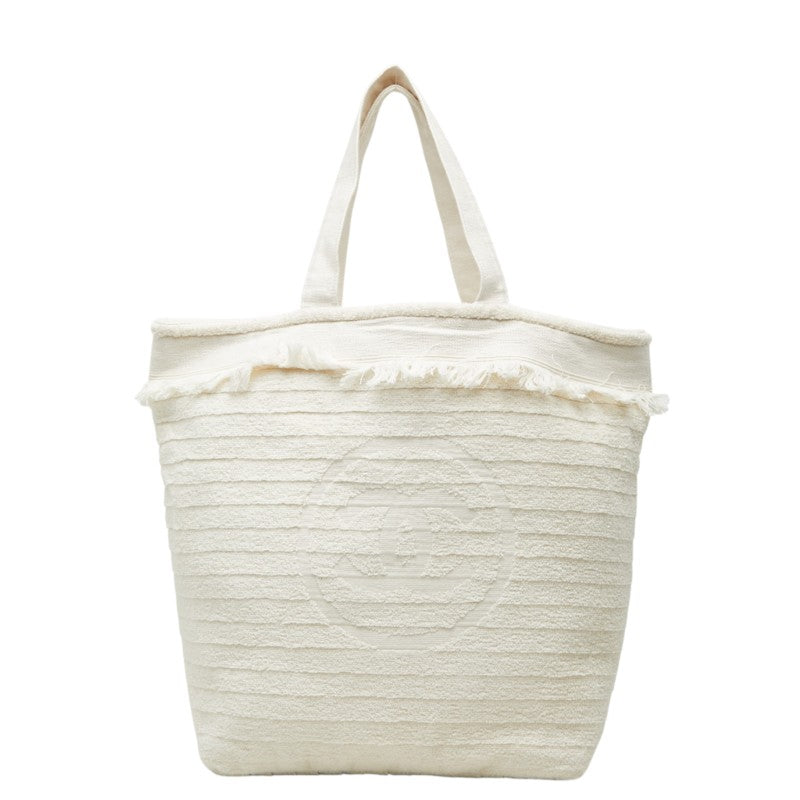 シャネル ココマーク フリンジ ビーチバッグ トートバッグ アイボリー ホワイト パイル レディース CHANEL 中古