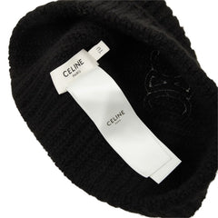 セリーヌ トリオンフ ニットキャップ ビーニー フリーサイズ 2AA32384D ブラック カシミア レディース CELINE 中古