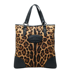 ドルチェアンドガッバーナ レオパード ヒョウ柄 トートバッグ ブラック ベージュ系 レザー キャンバス レディース DOLCE&GABBANA 中古