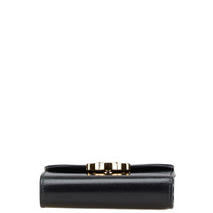 セリーヌ トリオンフ 三つ折り財布 スモールウォレット ブラック シャイニーカーフスキン レディース CELINE 【中古】