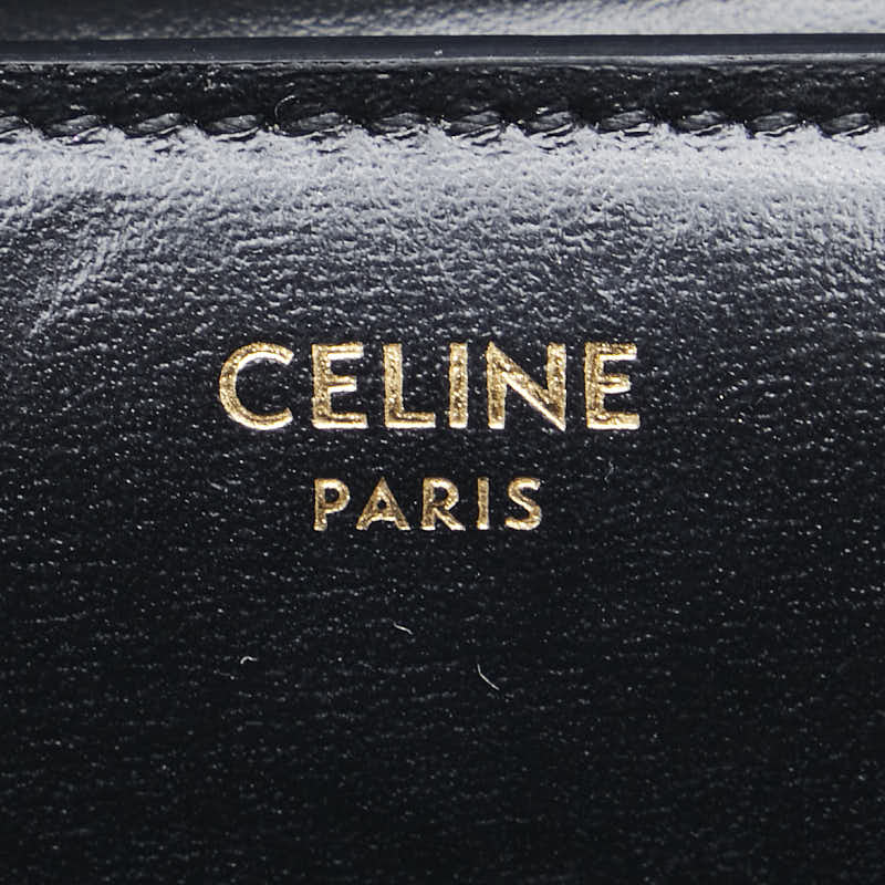 セリーヌ トリオンフ 三つ折り財布 スモールウォレット ブラック シャイニーカーフスキン レディース CELINE 【中古】