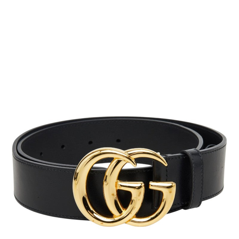 グッチ GGマーモント ダブルG シャイニーバックル ワイド ベルト ‎406831 ゴールド ブラック レザー メンズ GUCCI 中古