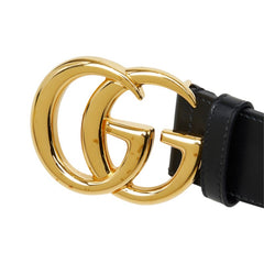 グッチ GGマーモント ダブルG シャイニーバックル ワイド ベルト ‎406831 ゴールド ブラック レザー メンズ GUCCI 中古