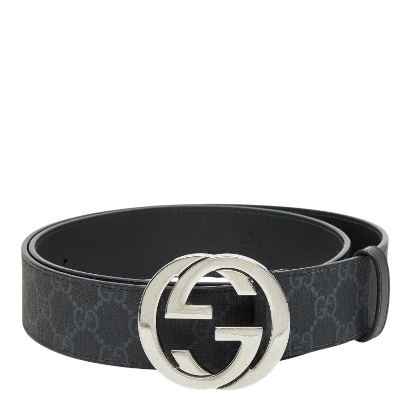 グッチ インターロッキングG GGスプリーム GGロゴ バックルベルト 411924 ブラック シルバー PVC レザー メンズ GUCCI 中古