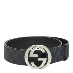 グッチ インターロッキングG GGスプリーム GGロゴ バックルベルト 411924 ブラック シルバー PVC レザー メンズ GUCCI 中古