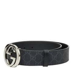 グッチ インターロッキングG GGスプリーム GGロゴ バックルベルト 411924 ブラック シルバー PVC レザー メンズ GUCCI 中古