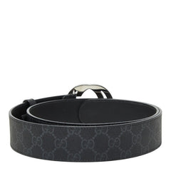 グッチ インターロッキングG GGスプリーム GGロゴ バックルベルト 411924 ブラック シルバー PVC レザー メンズ GUCCI 中古