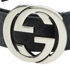 グッチ インターロッキングG GGスプリーム GGロゴ バックルベルト 411924 ブラック シルバー PVC レザー メンズ GUCCI 中古