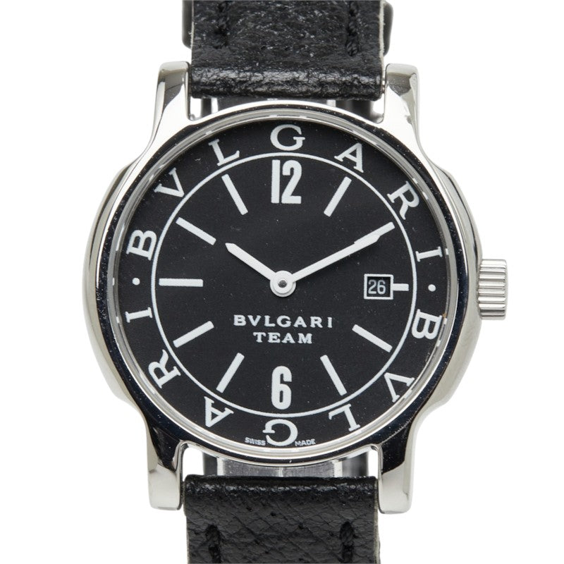ブルガリ ソロテンポ 腕時計 ST29S クオーツ ブラック文字盤 ステンレススチール レザー レディース BVLGARI 中古