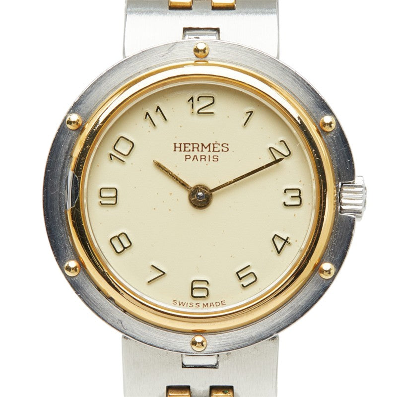 エルメス オリンピア 腕時計 クオーツ ベージュ文字盤 ステンレススチール レディース HERMES 中古