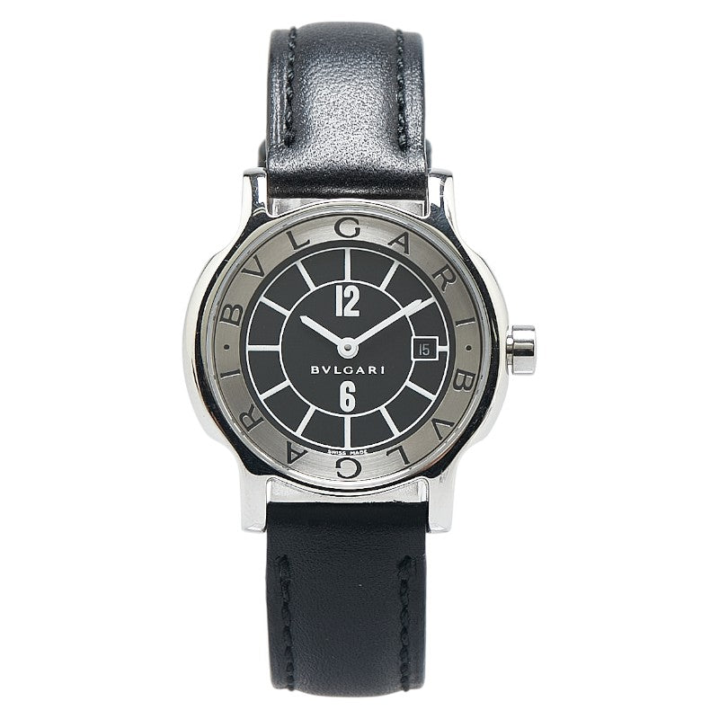 ブルガリ ソロテンポ 腕時計 ST29S クオーツ ブラック文字盤 ステンレススチール レザー レディース BVLGARI 【中古】