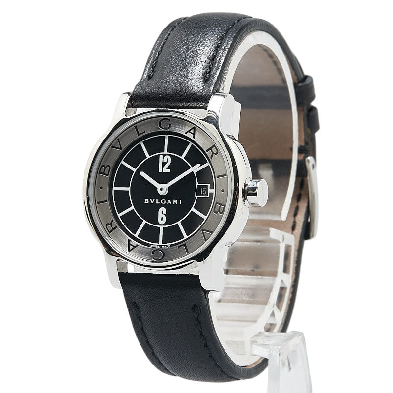 ブルガリ ソロテンポ 腕時計 ST29S クオーツ ブラック文字盤 ステンレススチール レザー レディース BVLGARI 【中古】