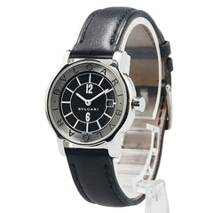 ブルガリ ソロテンポ 腕時計 ST29S クオーツ ブラック文字盤 ステンレススチール レザー レディース BVLGARI 【中古】