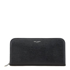 サンローラン ロゴ ラウンドファスナー長財布 ブラック レザー レディース SAINT LAURENT 【中古】