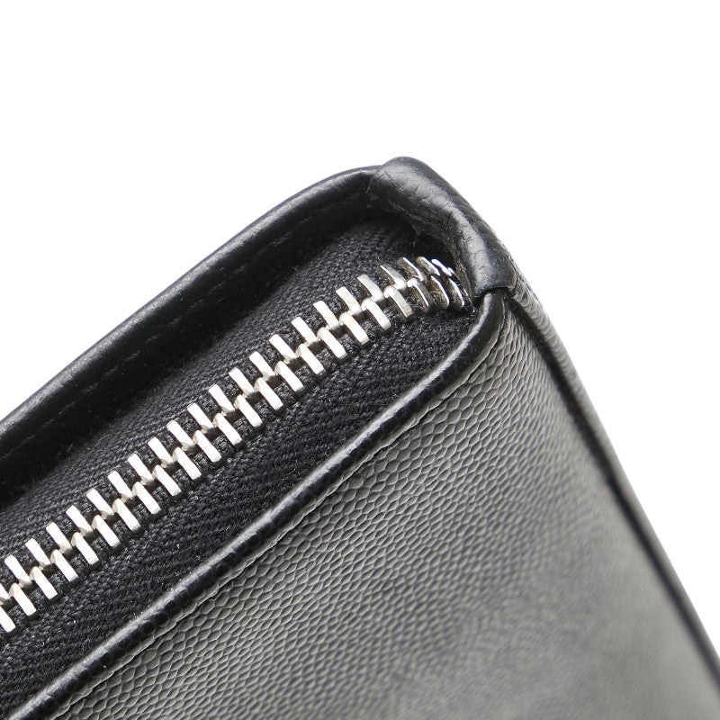 サンローラン ロゴ ラウンドファスナー長財布 ブラック レザー レディース SAINT LAURENT 【中古】