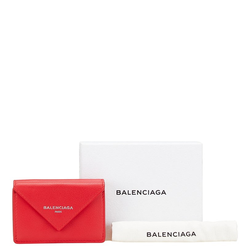 バレンシアガ ペーパー ミニウォレット 三つ折り財布 391446 レッド レザー レディース BALENCIAGA 【中古】