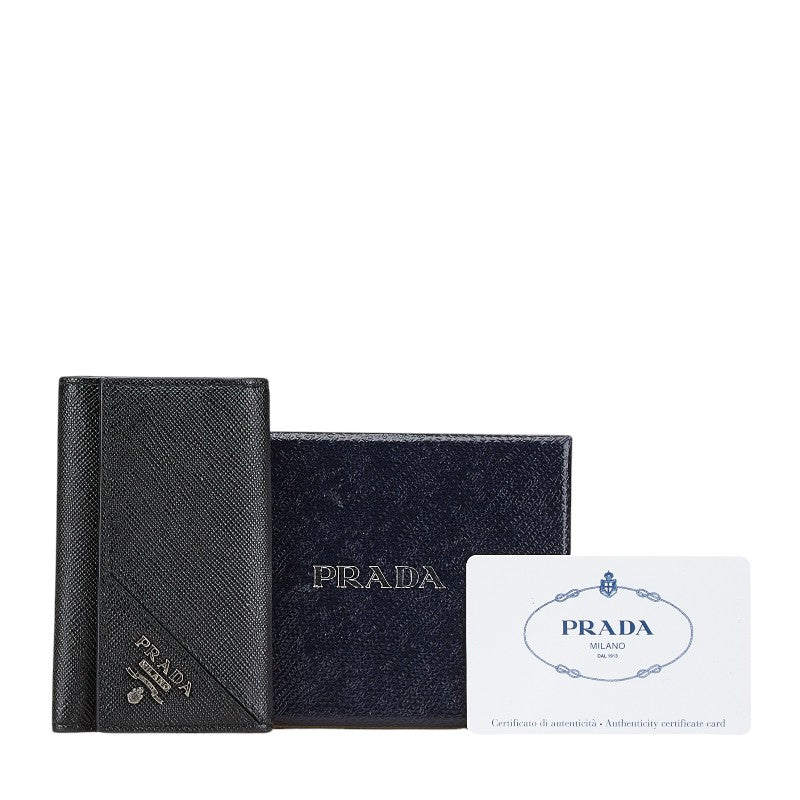 プラダ ロゴ サフィアーノ キーケース ブラック レザー レディース PRADA 【中古】