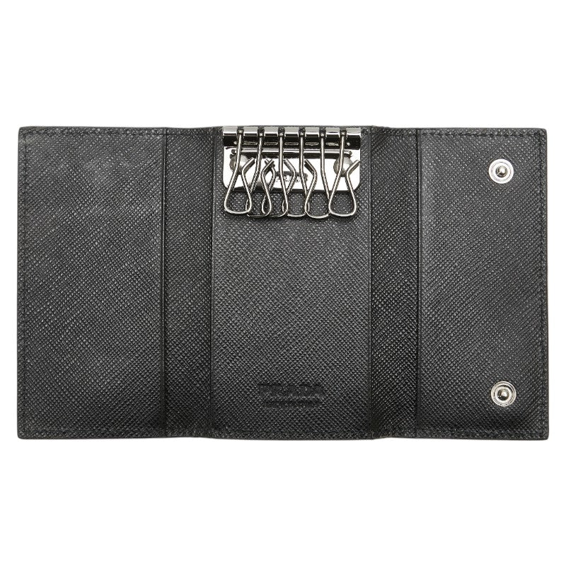 プラダ ロゴ サフィアーノ キーケース ブラック レザー レディース PRADA 【中古】