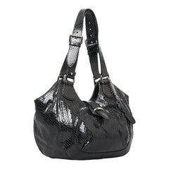 セリーヌ パイソン 馬車チャーム ハンドバッグ ショルダーバッグ WD-SA-0059 ブラック エナメル レザー レディース CELINE 【中古】