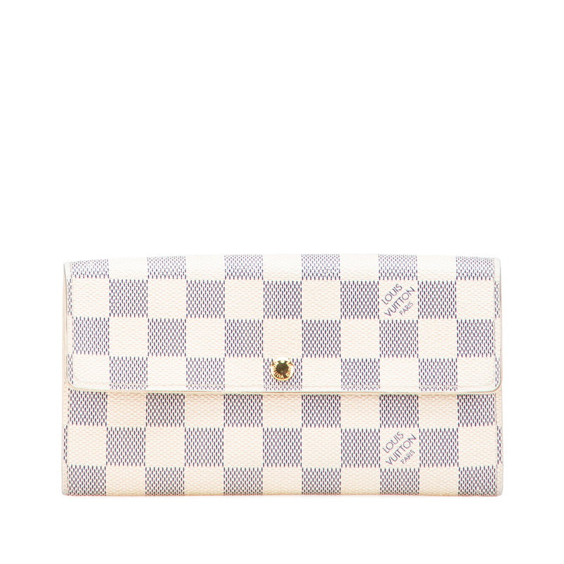 ルイ ヴィトン ダミエ アズール ポルトフォイユ サラ 長財布 N61735 ホワイト PVC レザー レディース LOUIS VUITTON 【中古】