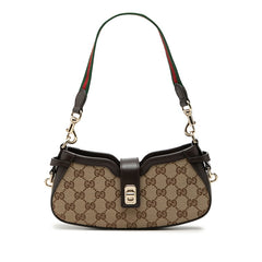 グッチ GGキャンバス ムーンサイド ハンドバッグ ワンショルダー 786015 ベージュ ブラウン キャンバス レザー レディース GUCCI 中古