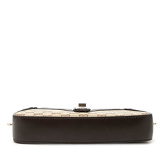 グッチ GGキャンバス ムーンサイド ハンドバッグ ワンショルダー 786015 ベージュ ブラウン キャンバス レザー レディース GUCCI 中古