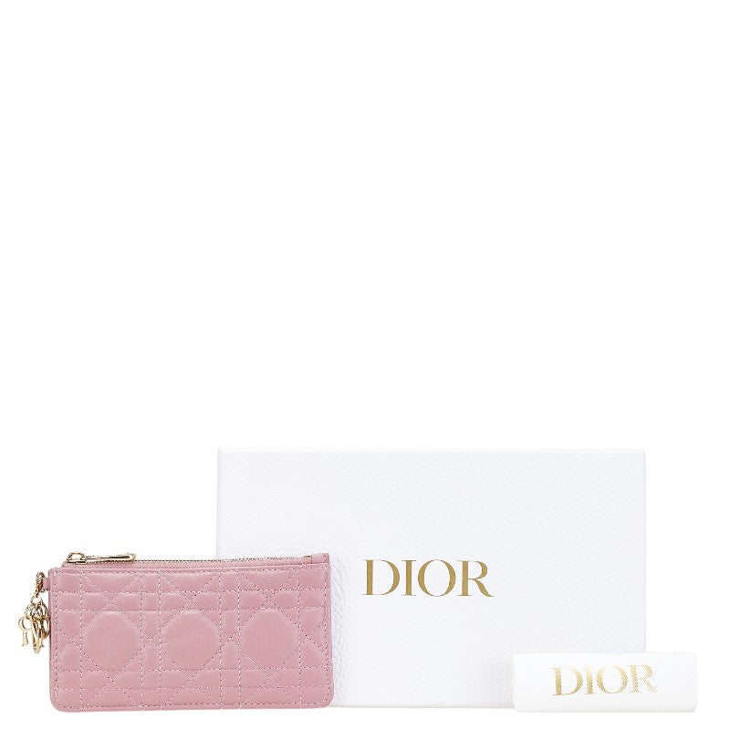 ディオール レディディオール カナージュ カードケース フラグメントケース ピンク レザー レディース Dior 【中古】