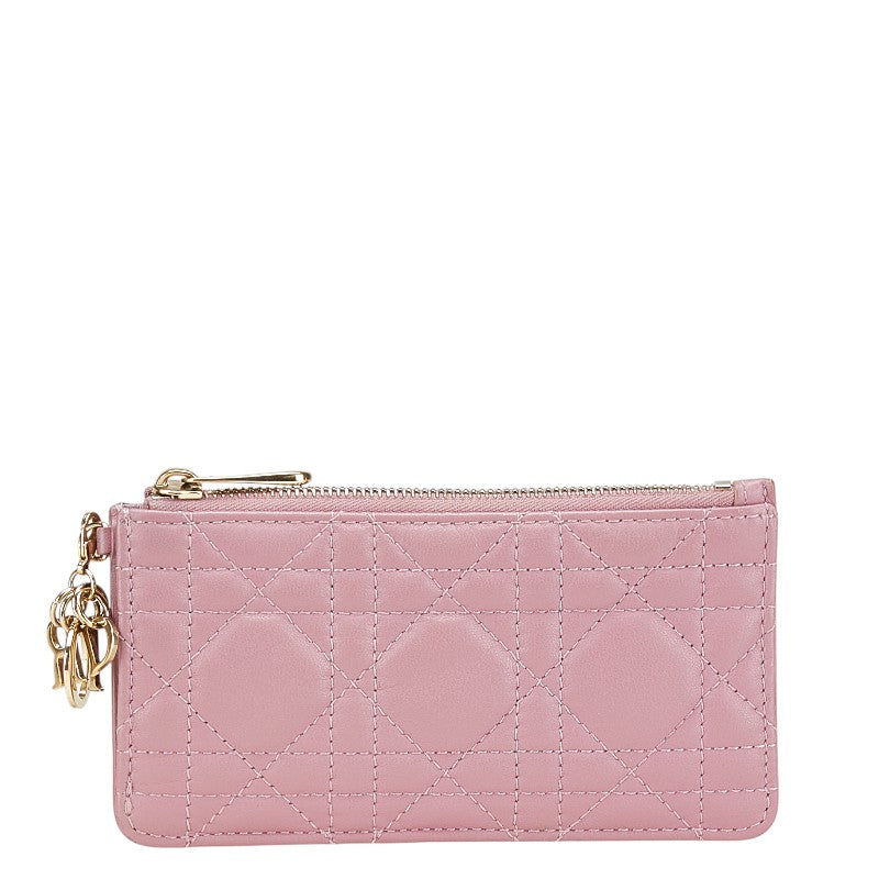 ディオール レディディオール カナージュ カードケース フラグメントケース ピンク レザー レディース Dior 【中古】